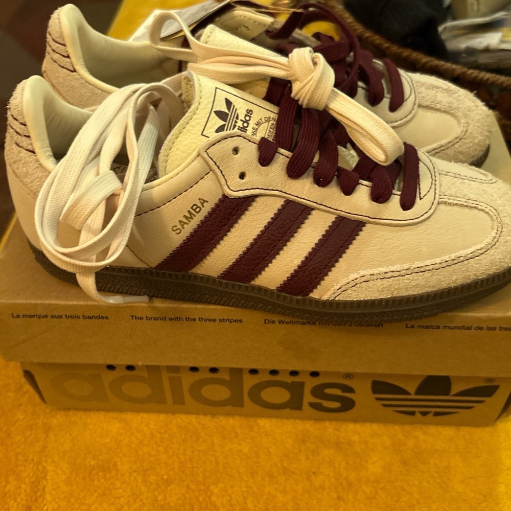 Adidas Samba Cream and Burgundy Shoes